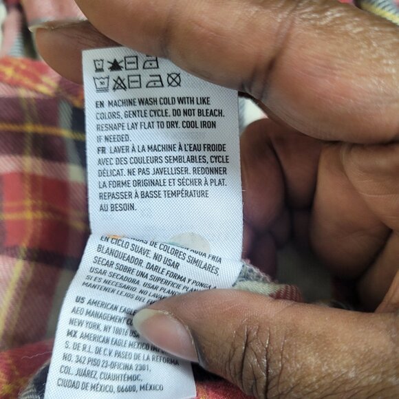 American Eagle Red Cozy Ahh-Mazingly Soft Plaid Flannel Shirt XS Boyfriend Fit - Picture 11 of 11